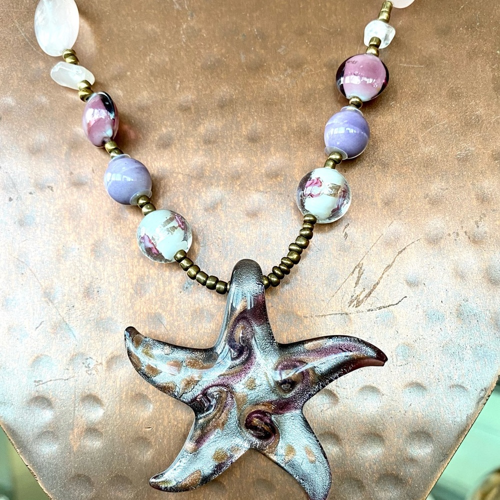ART-GLASS starfish necklace! A VERY unique piece, multi colored, beads and more!